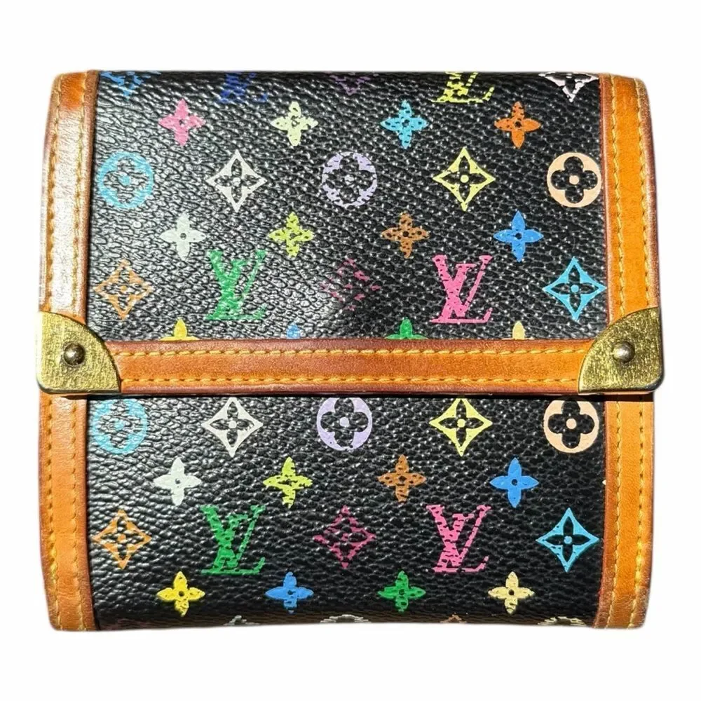 Louis Vuitton Murakami Multicolor Elise Wallet Black w/ Box Dust Bag Rare Y2K